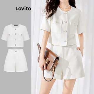 Lovito Conjunto Elegante De Shorts Simples Com Bolso Falso Para Mulheres L74ED161