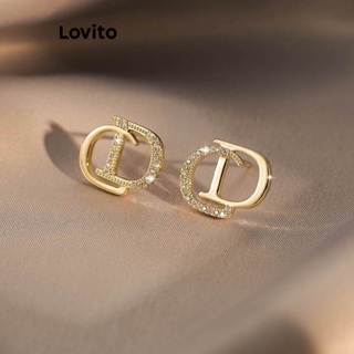 Lovito Brincos Elegantes Com Letras De Metal E Strass S925 Para Mulheres LFA11035