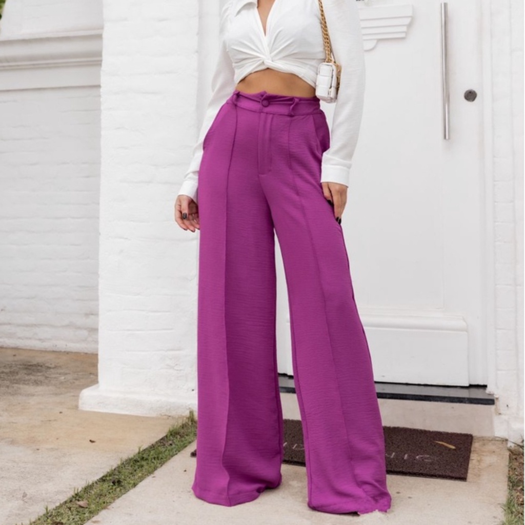 Calça Pantalona Moda Feminina Cintura Alta Tecido Duna