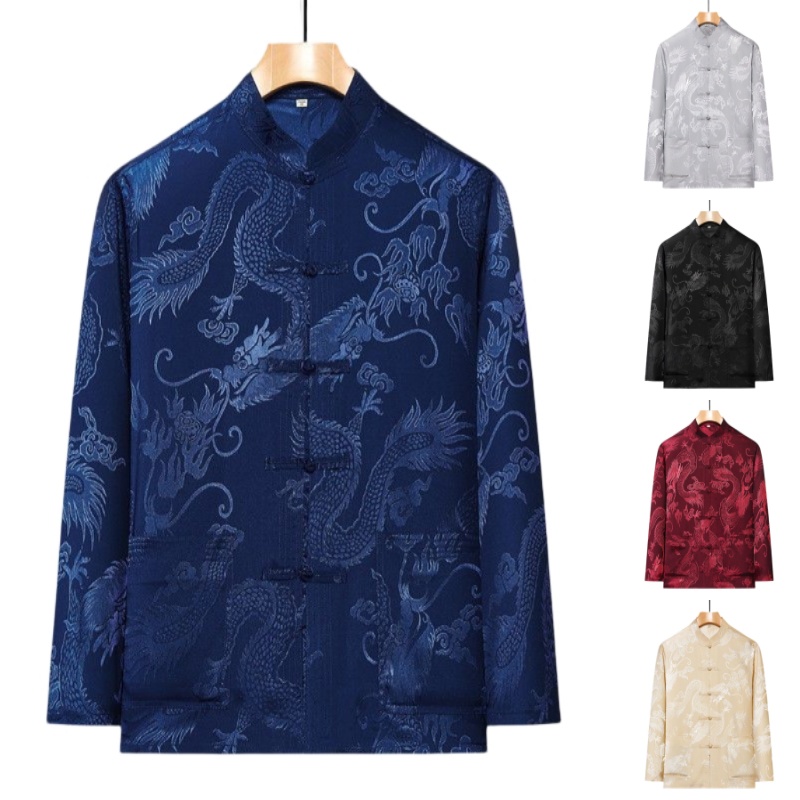 2024 CNY Roupas Homem Artes Marciais Dragão Bordado Camisa Tang De Manga Longa Homens Hanfu Tradicionais Chinesas Kung Fu