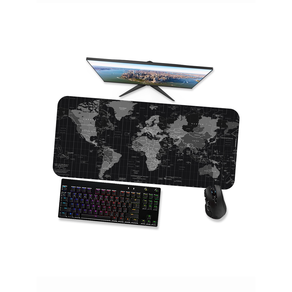 Mouse pad Gamer Grande Mousepad 90x40 80x40 60x40 70x30 - Mapa Mundi Preto Black 1