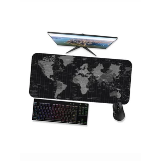 Mouse pad Gamer Grande Mousepad 90x40 80x40 60x40 70x30 - Mapa Mundi Preto Black 1