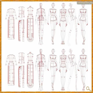 [T N Q R] Réguas De Ilustração Da Moda Modelos De Esboço Costura Padrões Humanóides Desenho De Roupas Medição