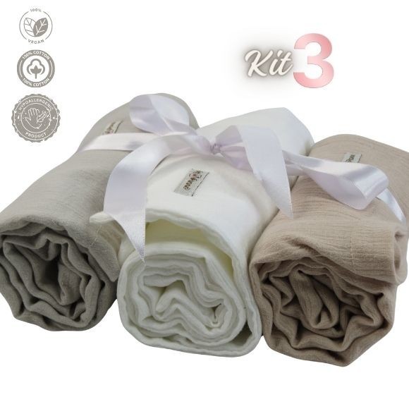 Cueiro em Tecido crepe de Algodão Dupla Face kit3