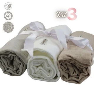 Cueiro em Tecido crepe de Algodão Dupla Face kit3