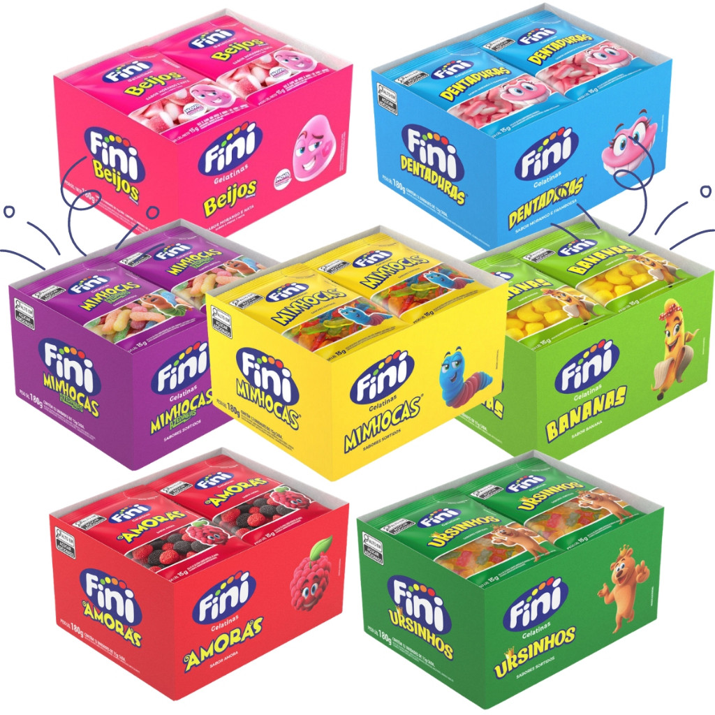 Kit C/7 Caixas Display Balas de Gelatinas Fini MINI Sabores Sortidos ...