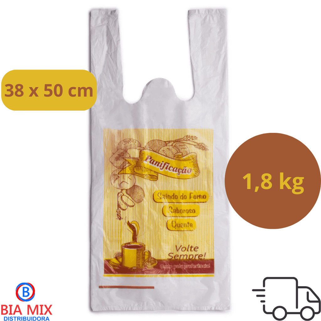 Sacola Plástica Comérica Tipo Camiseta Branca 38X50 Estampa 