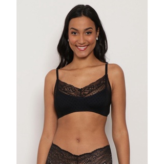 Sutiã Feminino Tule Poá Sem Bojo Com Renda Preta