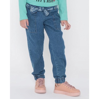 Calça Jeans Infantil Jogger Cinto Cool Girl Azul Médio