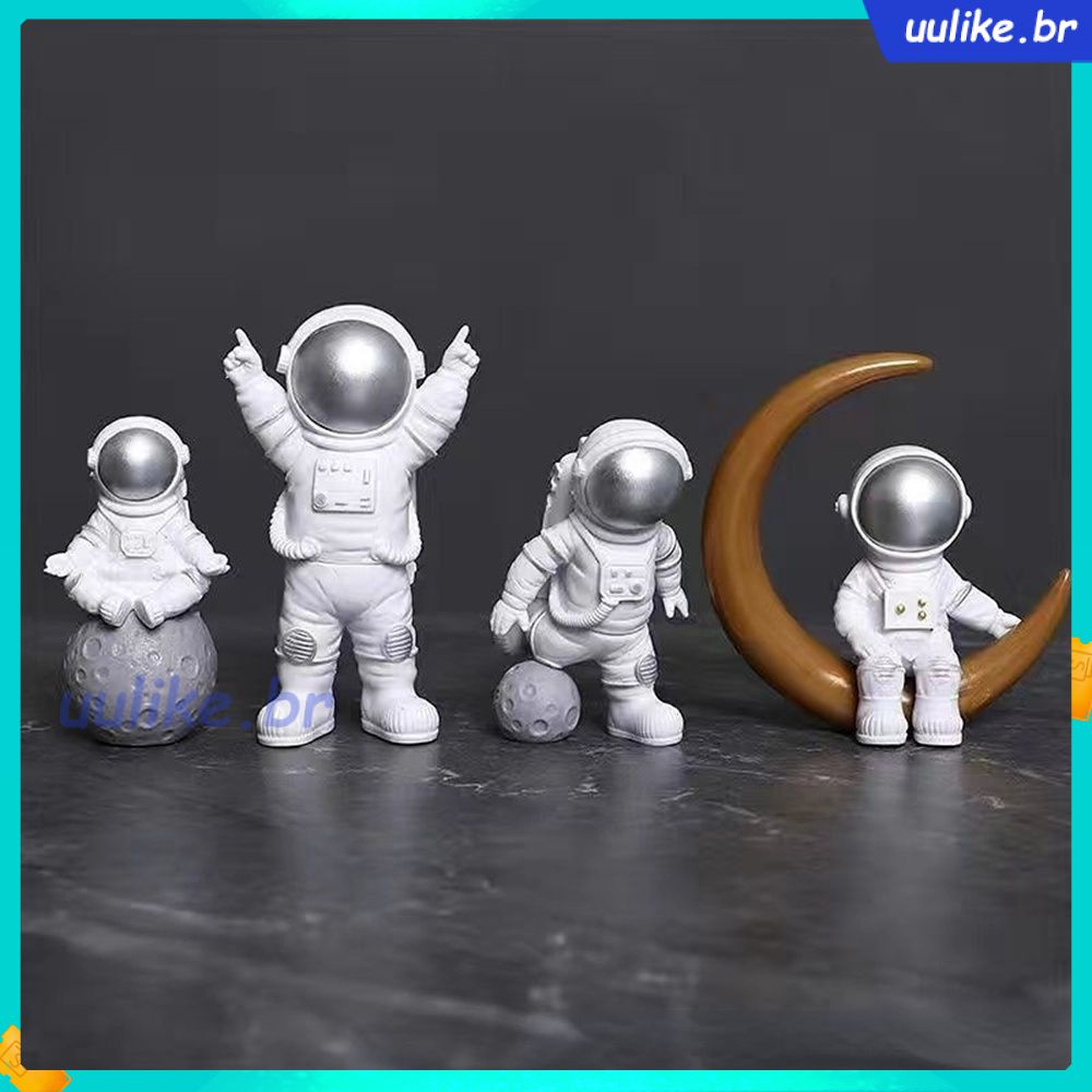 4 Pçs/set Galaxy Espaço Exterior Estatueta de Astronauta Planeta Tema Festa de Aniversário Modelo de Astronauta uulike_br