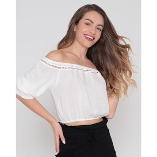 Blusa Cropped Ciganinha Manga 7/8 Branca