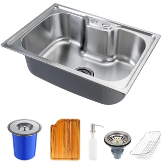 Cuba para cozinha gourmet pia aço inox com acessórios tábua de corte e lixeira Nawa 50 cm Pingoo em Oferta na Shopee