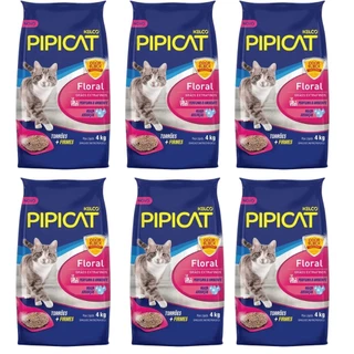 Kit 6 Areia Sanitária Para Gatos Kelco Pipicat Floral 4kg