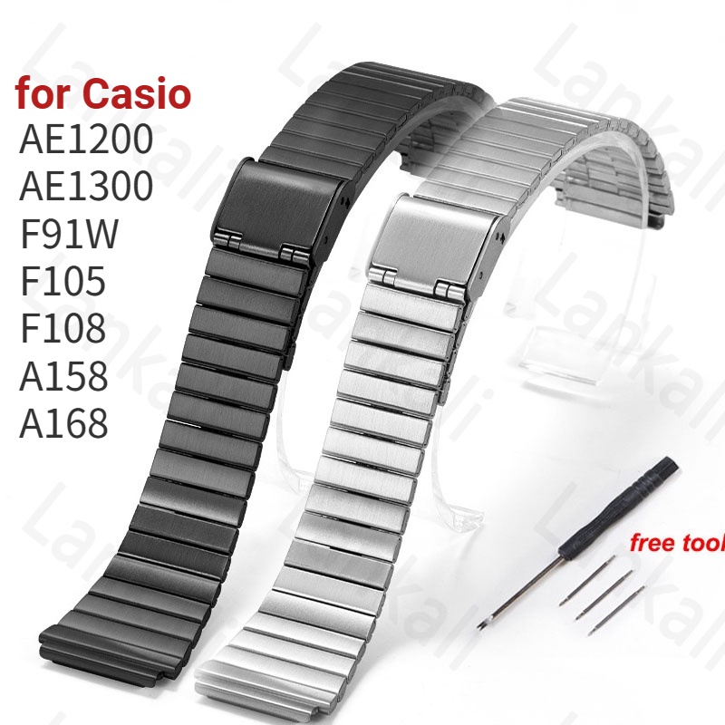 Pulseira De Aço Inoxidável Para Casio F-91W 18mm F105 F108 A158W A168 AE1200 AE1300 Correia De Pulso De Substituição