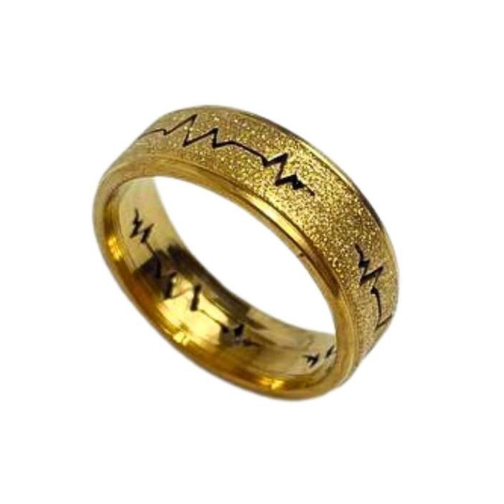 Aliança Aço Inoxidável Dourada Diamantada Com Batimentos Cardíacos 8mm