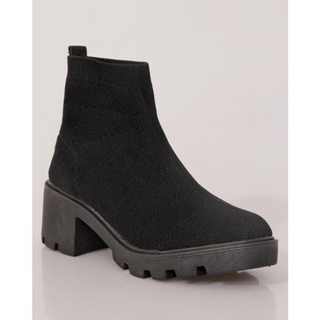 Bota Coturno Feminino Tratorado Knit Preto
