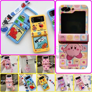 Caixa De Proteção Da Dobradiça Colorida Samsung Galaxy Z Flip 5 4 Catoon Com Alça De Pulso 3 Hard PC Tampa Traseira Cordão