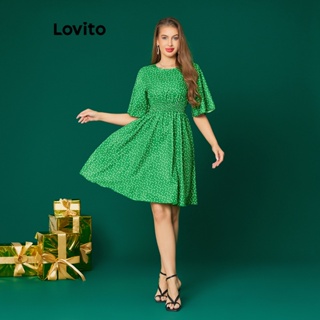 Lovito Casual Vestido Feminino Bata com Estampa de Coração LBA05005 (Verde)
