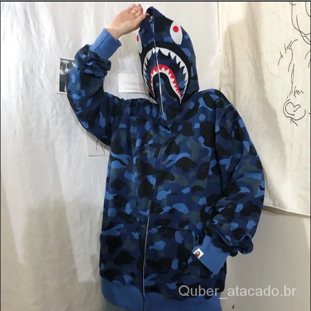 Cabeça De Tubarão Japonês Bape 3D Impressão Unisex Hoodie RX2T