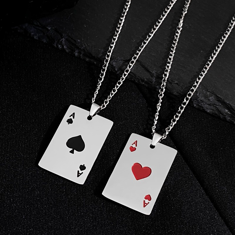 Ás de espadas coração pingente cartas de baralho estilo hip hop punk casal colar festa presente de aniversário