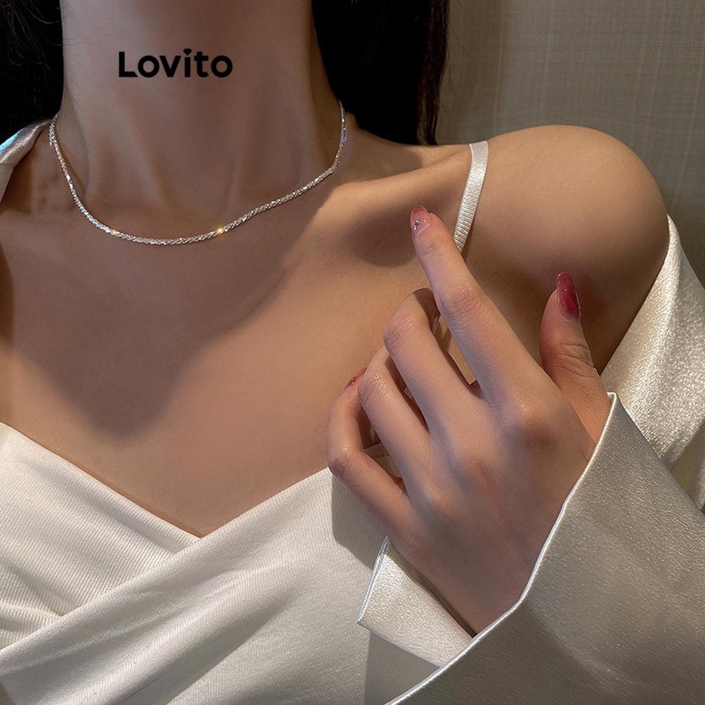 Lovito Colares Brilhantes de Clavícula com Strass Simples para Mulheres LFA08646 (Prateado)