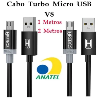 Cabo V8 Turbo 3.1A Carregamento Rápido Preto – Micro USB V8. – 1 e 2 metros HRebos original HS-25 HS-99