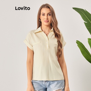 Lovito Blusa Casual com Botões Falsos e Frente Redonda para Mulheres LBL06118 (Damasco)