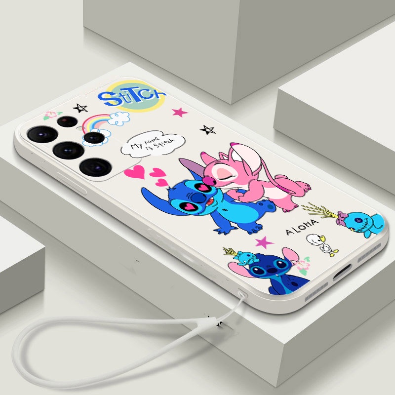 Capa Para Samsung Galaxy S21 FE S20 S23FE Cute Blue Stitch Pink Angel Love Heart Lanyard Macia À Prova De Choque Telefone Tpu