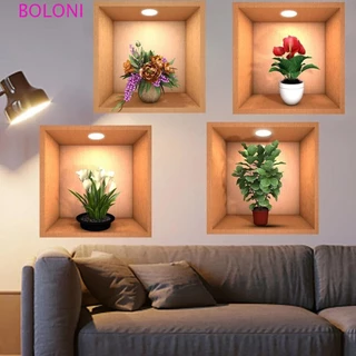 BOLONI 4pcs Simular Papel De Parede 3D , Adesivos Em Vaso De PVC À Prova D