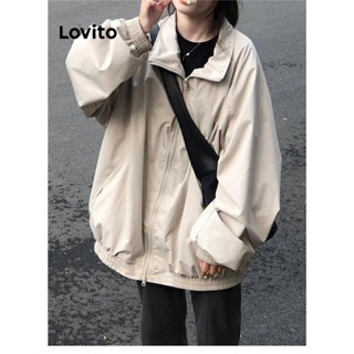 Lovito Jaqueta Casual Com Bolso Liso E Zíper Para Mulheres LNA40268