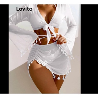 Lovito Kimono Boho Liso Com Franjas E Cordões Para Mulheres LNL41095