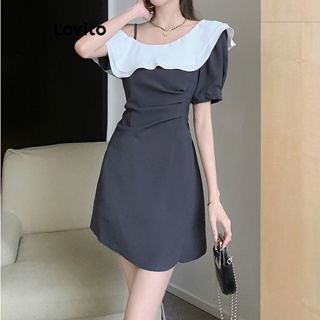 Lovito Vestido Elegante Patchwork Assimétrico Colorblock Para Mulheres LNA41158