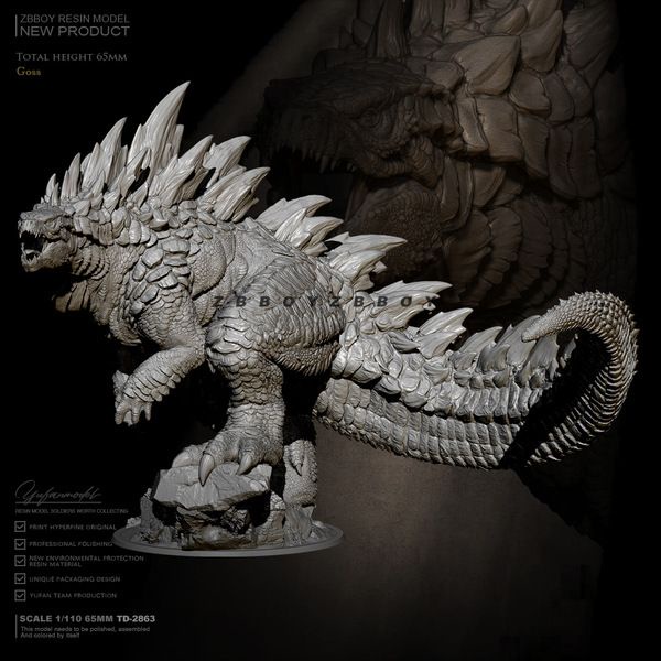 godzilla brinquedo 65mm monstro de resina Godzilla feito à mão, os soldados monstruosos precisam ser montados com modelos brancos TD-2863