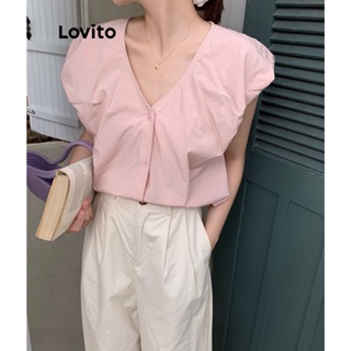 Lovito Blusa Casual Lisa Franzida Para Mulheres LNE42235