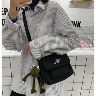 Lovito Casual Simples Estilo Coreano Ins Estudante Bolsa Harajuku Lona Pequena Bolsa De Ombro Para Mulher LFA11257