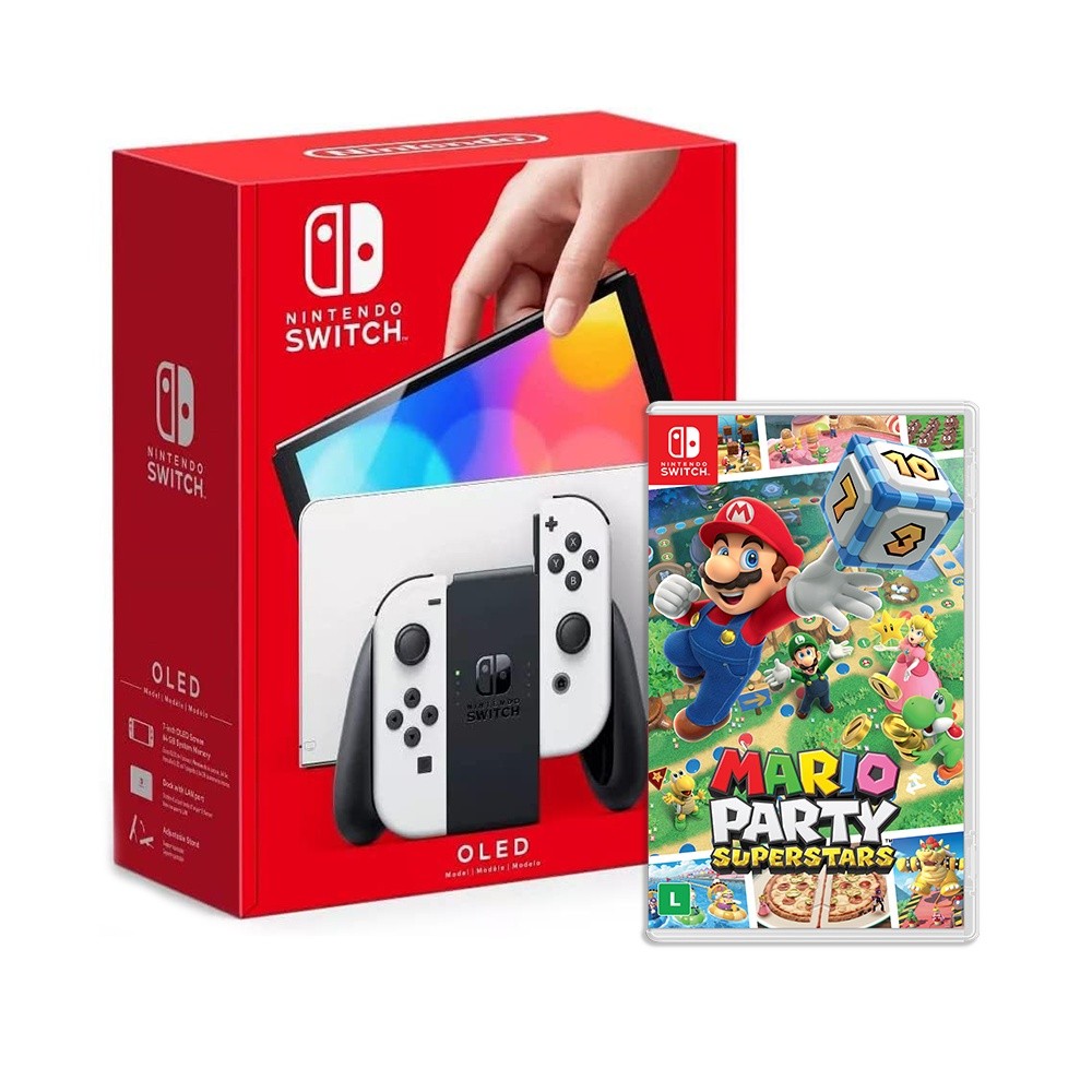 Console Nintendo Switch Oled Branco + Jogo Mario Party: Superstars