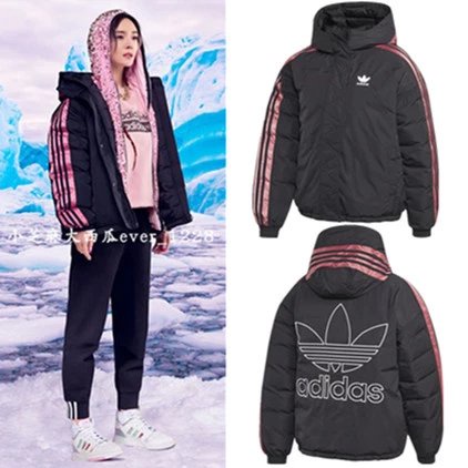 Outono e inverno 2019 novo adidas trevo Adidas Yang Mi endossa o mesmo LOGO oco grande radiação em pó esporte lazer solto jaqueta de jaqueta quente FL0025