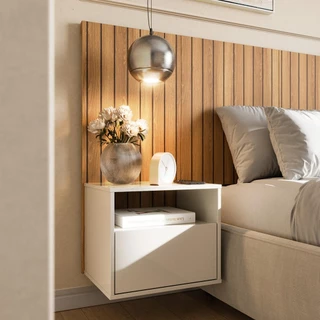 Mesa de Cabeceira Criado Mudo Nicho Suspensa Quarto Cama Luxo Movelove