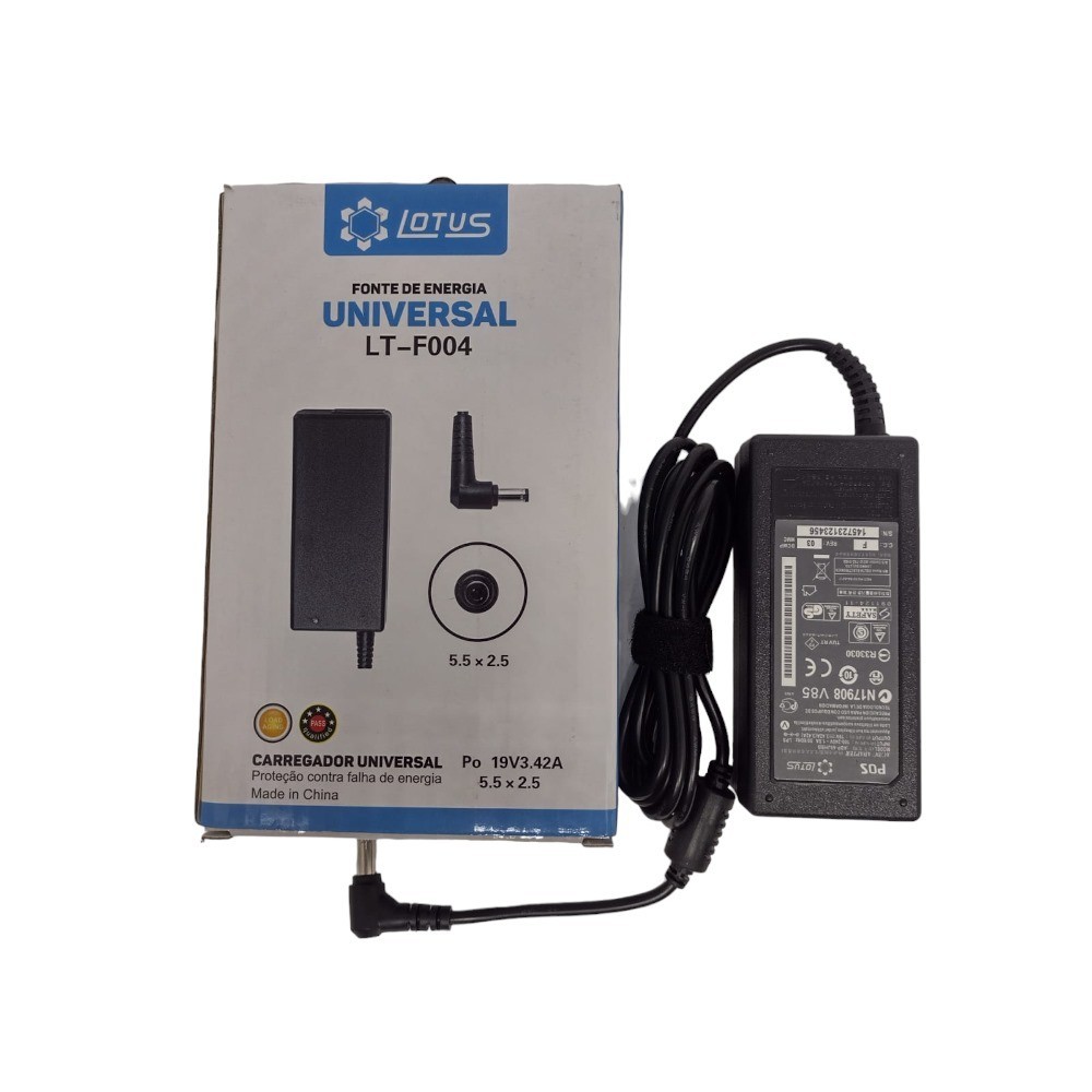 Fonte P/ Notebook 19V 3.42A Pino 5.5 x 2.5mm Lotus LT F004