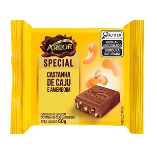 Chocolate Ao Leite Special Castanha De Caju E Amendoim Arcor 60g