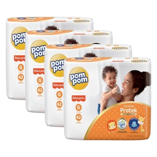 Fralda Descartável Pom Pom Derma Protek Mega Tamanho G - 4 Pacotes com 42 Fraldas - Total 168 Tiras