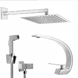 Banheiro Ducha 25x25cm Torneira Super Luxo Ducha Higiênica Prata