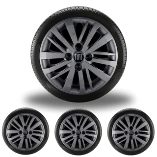 Jogo 4 Calotas Fiat Cronos Argo 2023 Aro 14 Grafite Brilhante