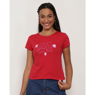 Blusa Feminina Manga Curta Estampa Escrita Vermelha