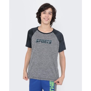 Camiseta Juvenil Estampada Recorte Mescla Cinza