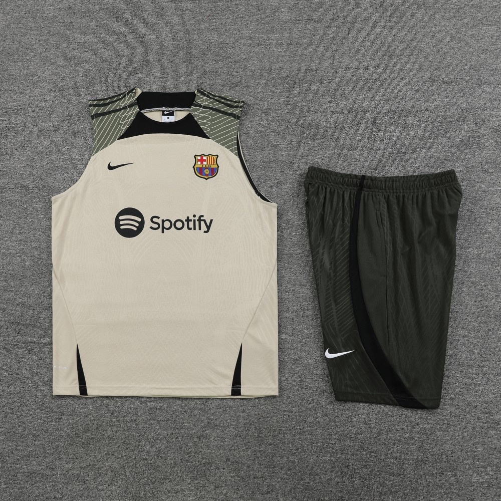 23-24 Nova Barcelona Bege Vest Set Tank Top Zipper Calças Bolsos Adulto Formação Jogo Camisa sem mangas
