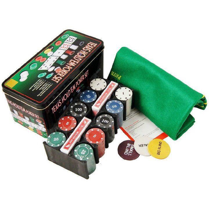 Brinquedo Jogo Texas Poker Set Lata com 200 fichas e 2 Baralhos