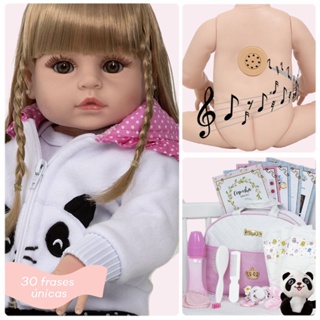 Brastoy Bebê Reborn Boneca Silicone Menina Olhos Castanhos Panda 48cm  Original : : Brinquedos e Jogos