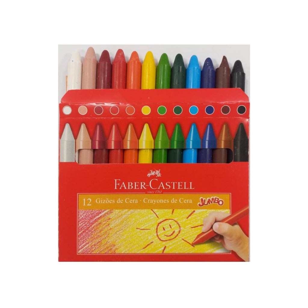 Giz De Cera Crayon Jumbo Faber-Castell 12 Cores Para Colorir
