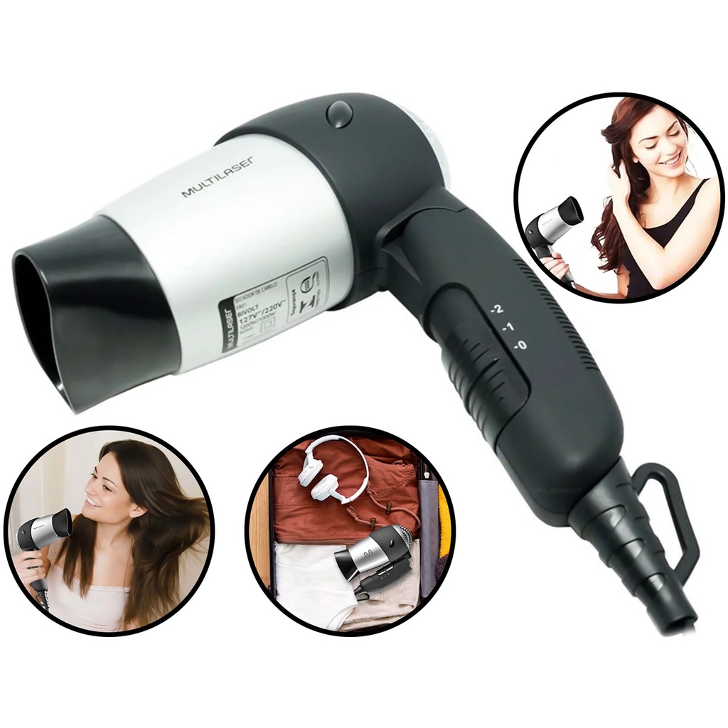 Secador de Cabelo Dobrável Multilaser Para Viagem Leve Compacto Bivolt ...
